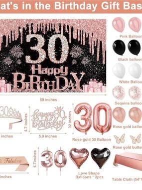 Xhilaration Rose Gold, Black & White 30th Birthday Party Decoration Set